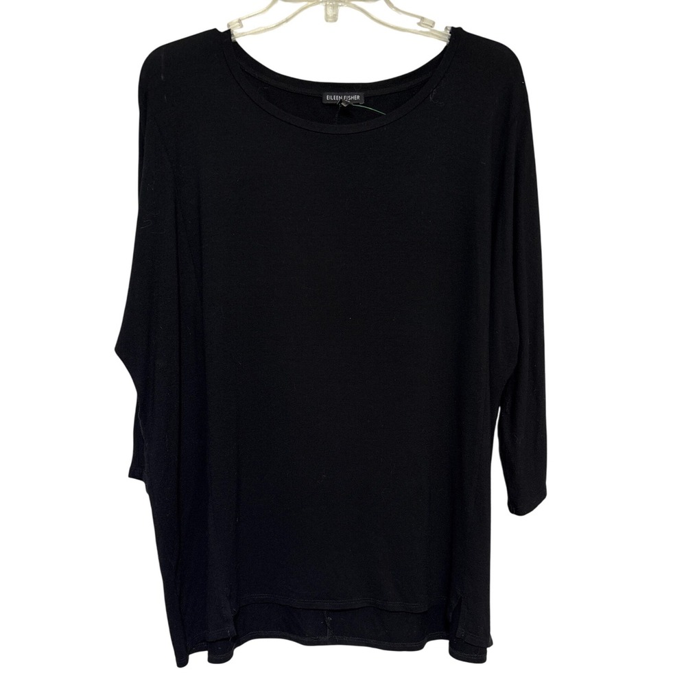 EILEEN FISHER Black Long Sleeve Crew Neck Tunic‎ Top Mens L G Viscose Spandex